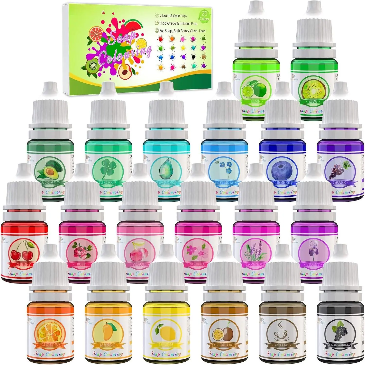 20 Color Bath Bomb Soap Dye - Liquid  Grade Soap Coloring for DIY Soap Making,  Supplies,  Bath Bombs -  Rainbow  Safe Bath Bomb Colorant for Bath Bomb Supplies Kit, Crafts