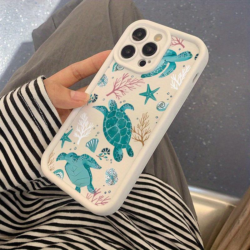 A Pure White Phone Case with a Blue Sea Turtle Design, Made of High Bamboo And Silicone, Providing Full Protection Against Drops, Compatible with for iPhone 17 E Air Pro ProMax iPhone16 15 14 Plus 13 12 Mini 11 X XS XR