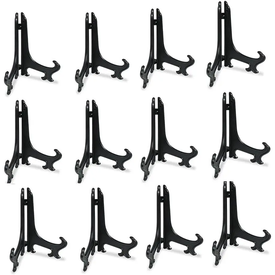 3 Inch Black 12 count/Set Plastic Easels Plate Display Stands Picture Frame Stand Holder