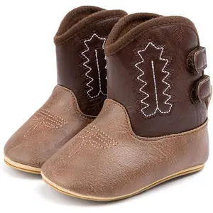SQ-SOK029 Baby Boys Girls Western Cowboy Boots Infant Moccasins High Top Booties Toddler Soft Sole Non-Slip First Walker Crib Shoes