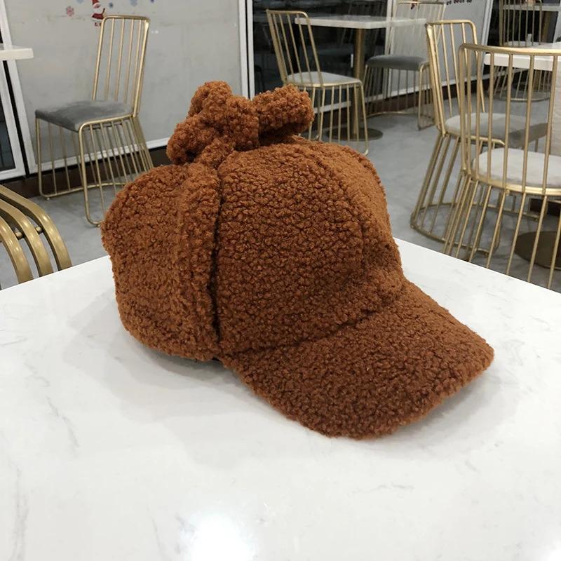 Faux Cashmere Bomber Hats Women Autumn Winter Warm Baseball Caps Outdoor Travel Windproof Earflap Caps