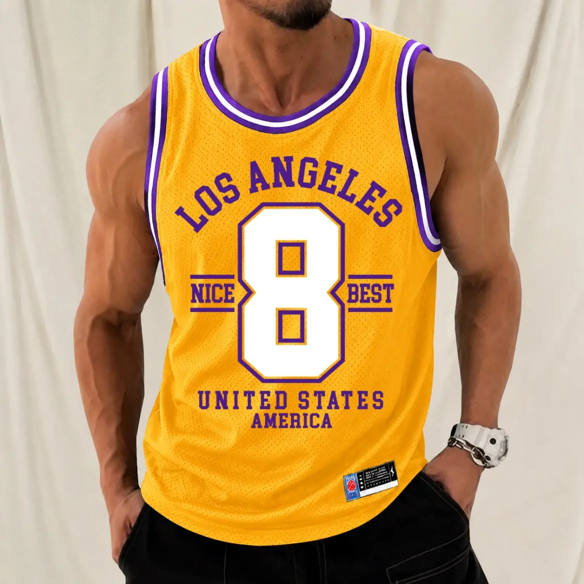 Men's Retro Mesh Tank Top "Los Angeles 8”" Basketball Graphic; A Sleeveless, Athletic Jersey-Style Top Designed For Breathability—Perfect For Workouts, Running, Or Casual Street-Style Summer Wear.