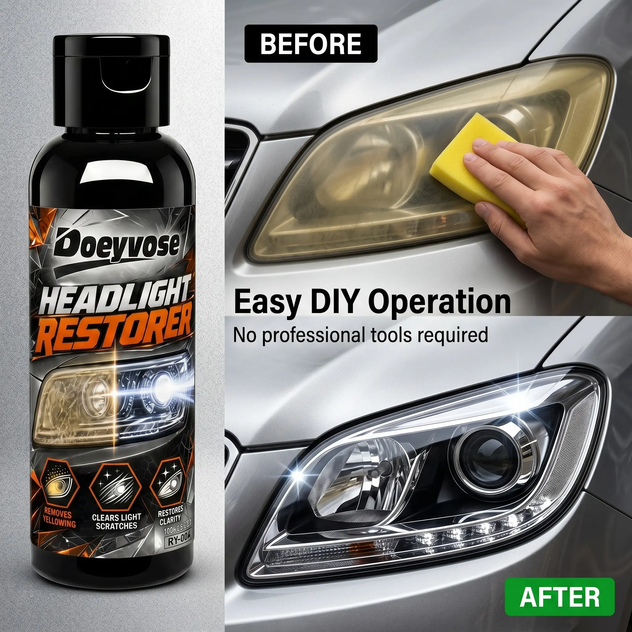 Car Headlight Restoration Liquid, Anti-Yellowing Polish Coating, Restores Brightness, Fixes Motorcycle Headlights, Long-Lasting Clarity, Durable Finish, Restoration Formula