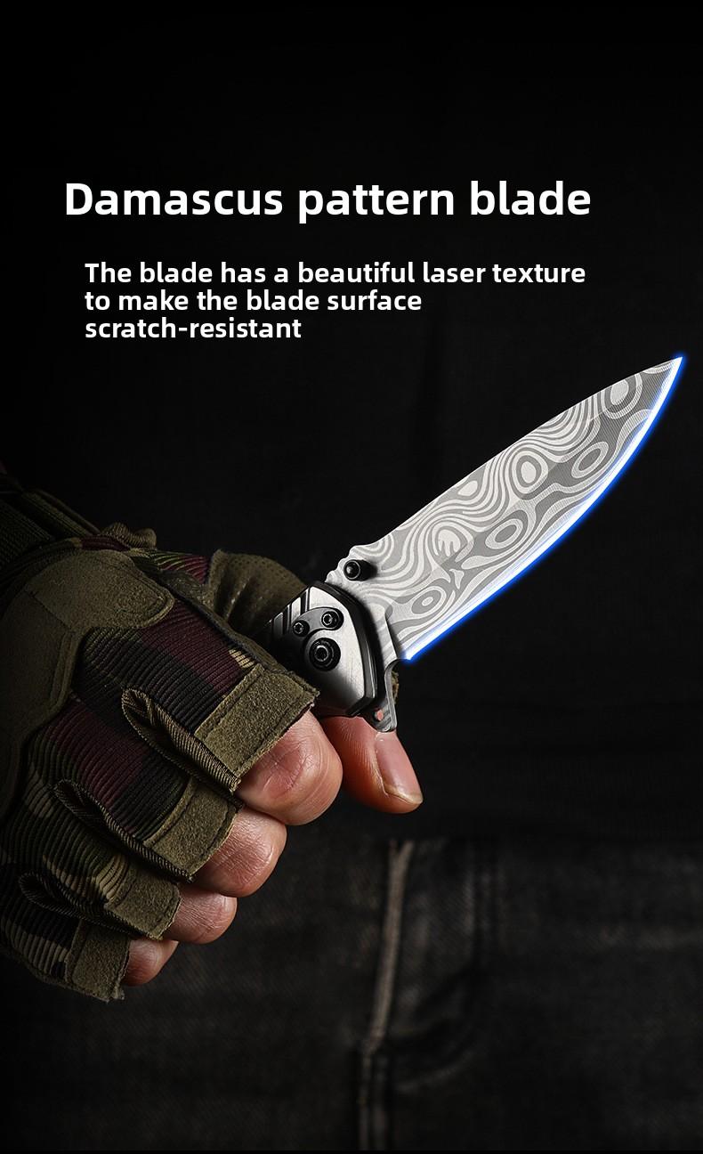 Damascus Tactical Survival Knife G10 Handle Camping Folding Knife Stainless Steel Outdoor Pocket Knife