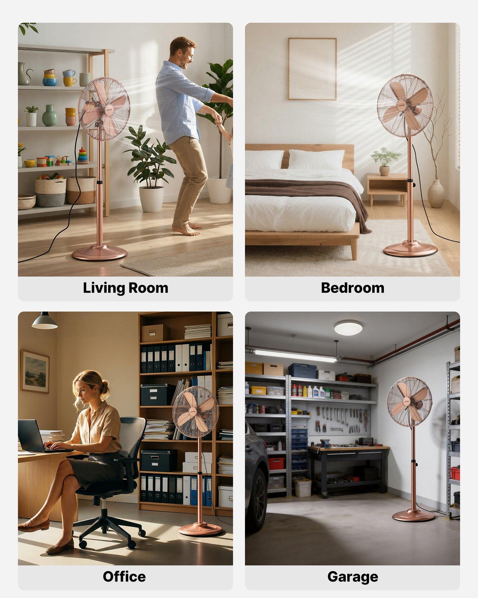 VEVOR 16-Inch High Velocity Pedestal Fan, 1450 CFM Industrial Standing Floor Fan with Handle, 75 °   Oscillating, 3-Speed Adjustable Height, Metal Made for Commercial, Garage, Workshop, Home, Copper