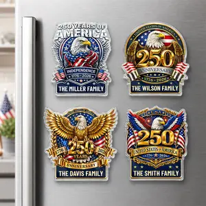 Personalized America 250th Anniversary Fridge Magnet,Custom Family Name Patriotic Refrigerator Magnet For 1776-2026 Independence Day,4th Of July Kitchen And Office Decor