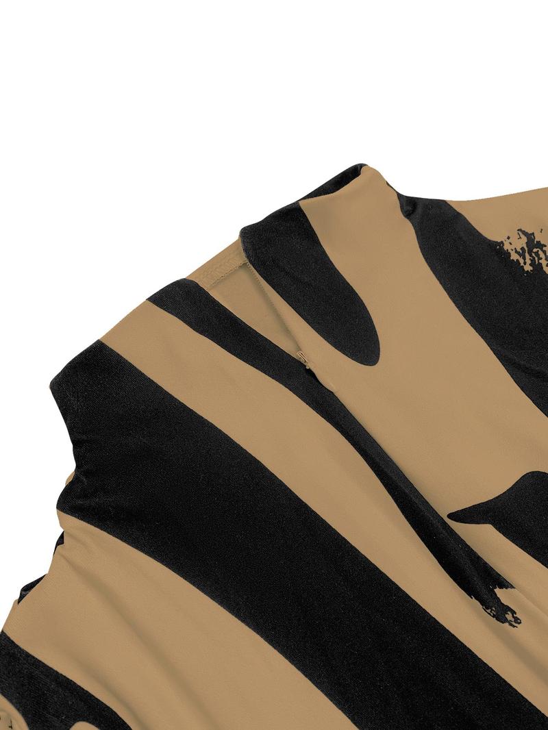 Aliling Women's Colorblock Print Cut Out Bodycon Dress, Elegant Fashion Casual Long Sleeve Dress for Daily Outdoor Wear, Women Dress for Spring Fall