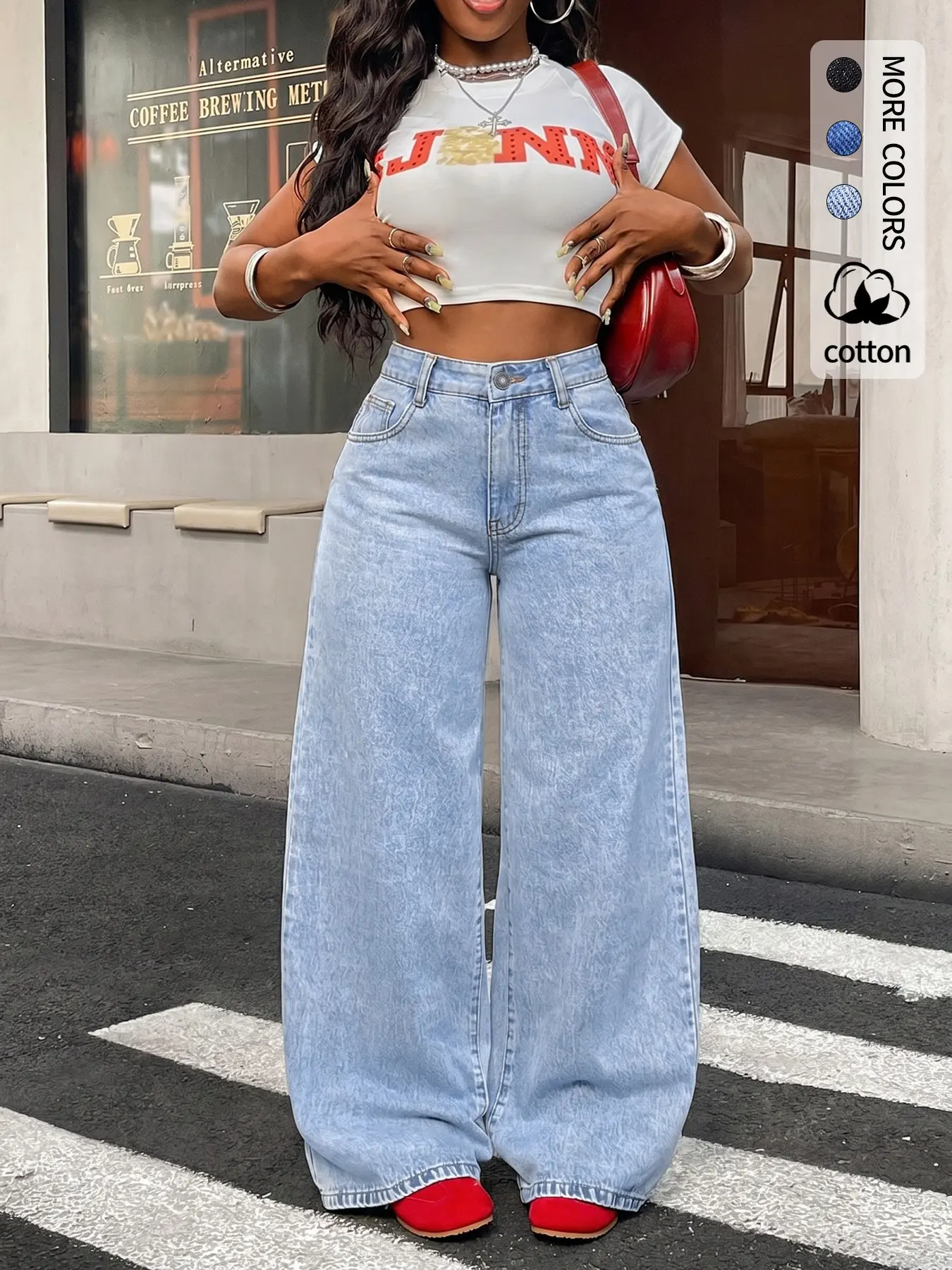 Women's Low Rise Butt Lifting Jeans, Button Fly Pocket Casual Denim Jeans, Loose Fit Deep Indigo, Comfortable Daily Wear, Fashionable Retro Style