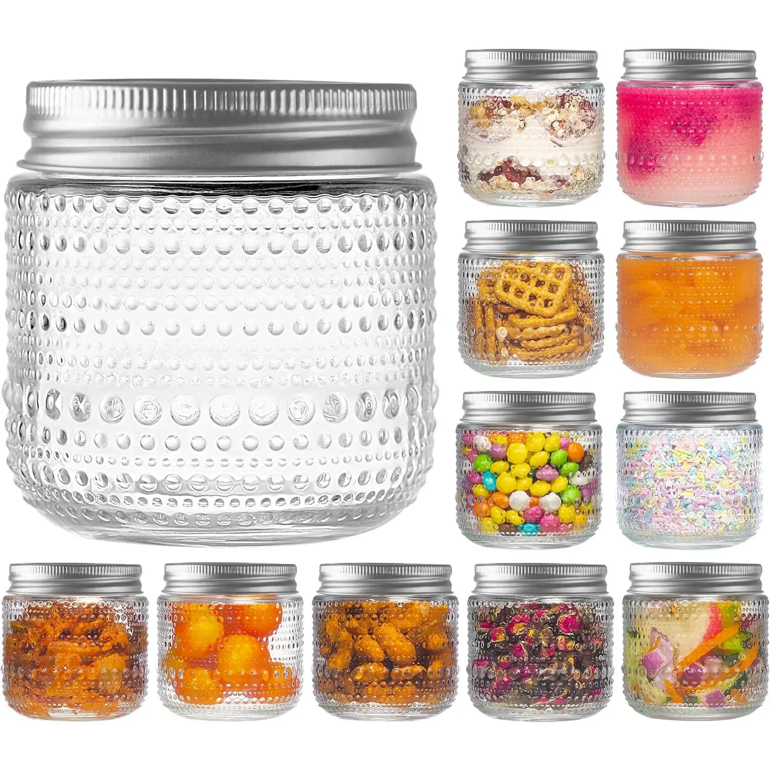 Mason Jars 8 Oz with Lids 12 Packs, Vintage Half Pint Small Glass Canning Jars with Silver Metal Lids for Storing, Pickling, Honey, Jam, Home Decor, Candle and DIY Crafts