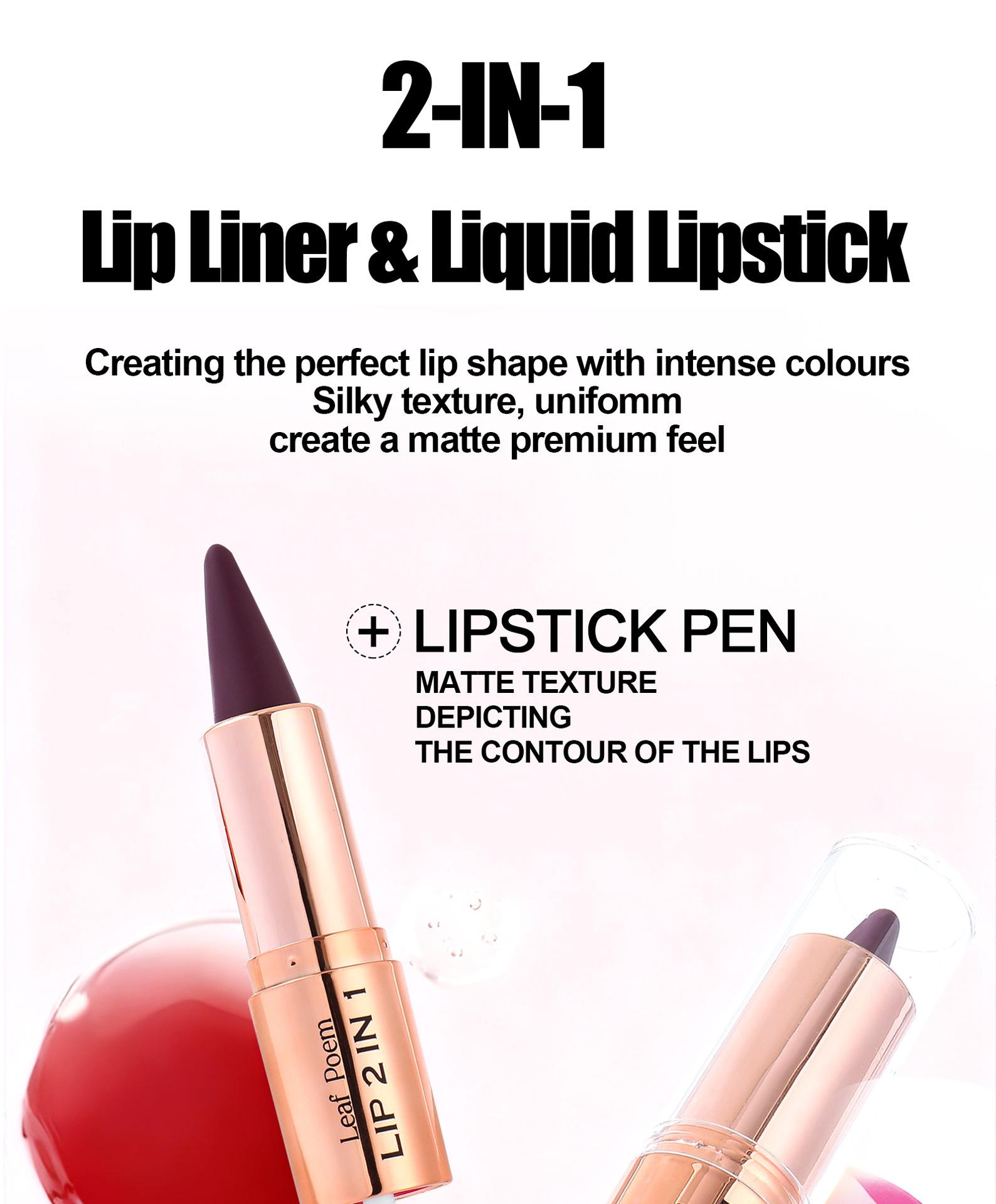 Dual-ended two-in-one lipstick and lip liner, matte non-stick cup non-fading pearlescent lip gloss, long-lasting matte lipstick