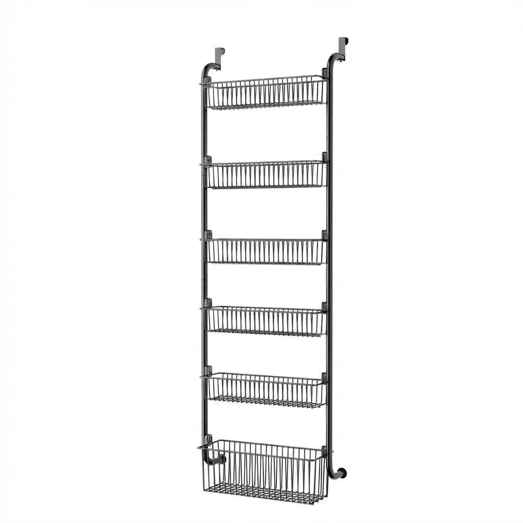 Over-the-Door Pantry Organizer Rack, 6-Tier Heavy-Duty Metal Hanging Spice Rack Shelves with Adjustable Baskets (5 Small + 1 Large) for Kitchen/Pantry/Laundry Room Storage