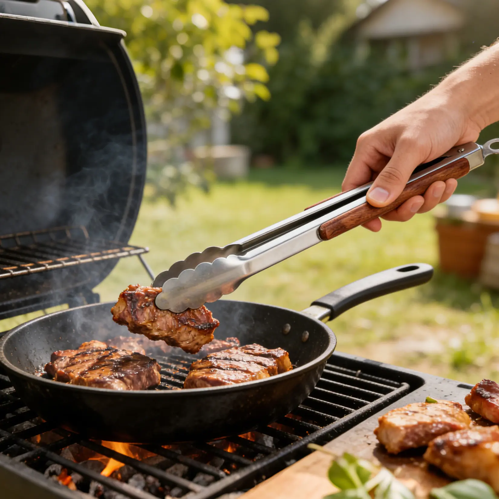 3-Piece BBQ Grill Tools Set – Heavy Duty Stainless Steel Spatula, Fork & Tongs with Rosewood Handles, Heat Resistant BBQ Utensils for Outdoor Cooking, Camping & Backyard Grilling