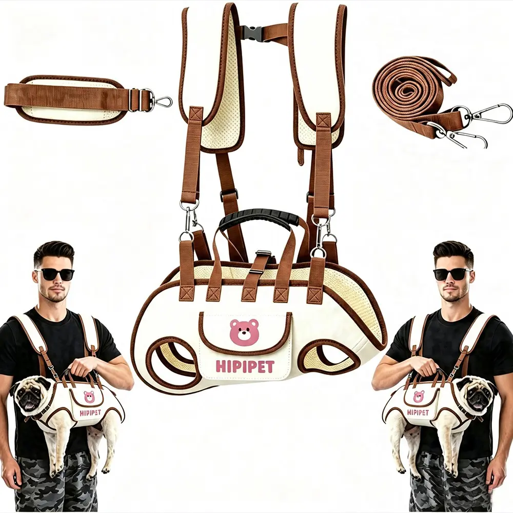Portable Small Dog Cat Carrier Crossbody Bag, Pet Backpack Adjustable Strap Hands-Free Pet Shoulder Sling Backpack, Breathable Padded Dog Lift Assist Harness with Treat Pocket, Multifunctional Outdoor Pet Carrier for Dogs Vet Trips Walking Travel