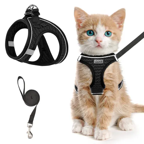Escape-Proof Cat Harness and Leash Set, Harness Leash Combo, Adjustable Reflective Soft Mesh Kitten and Puppy Vest Reflective Strip Harness for Outdoor Walking, Durable Comfort-Fit Pet Harness
