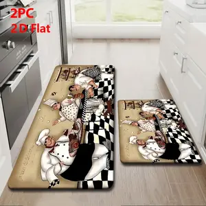 Kitchen Mat Set for floor 2/3 Piece, Checkered Cartoon Fat Chef Kitchen Rug with Decorative, Non Slip Kitchen Rugs and Mats for Kitchen, Entryway, Bathroom, Laundry Room, Hallway