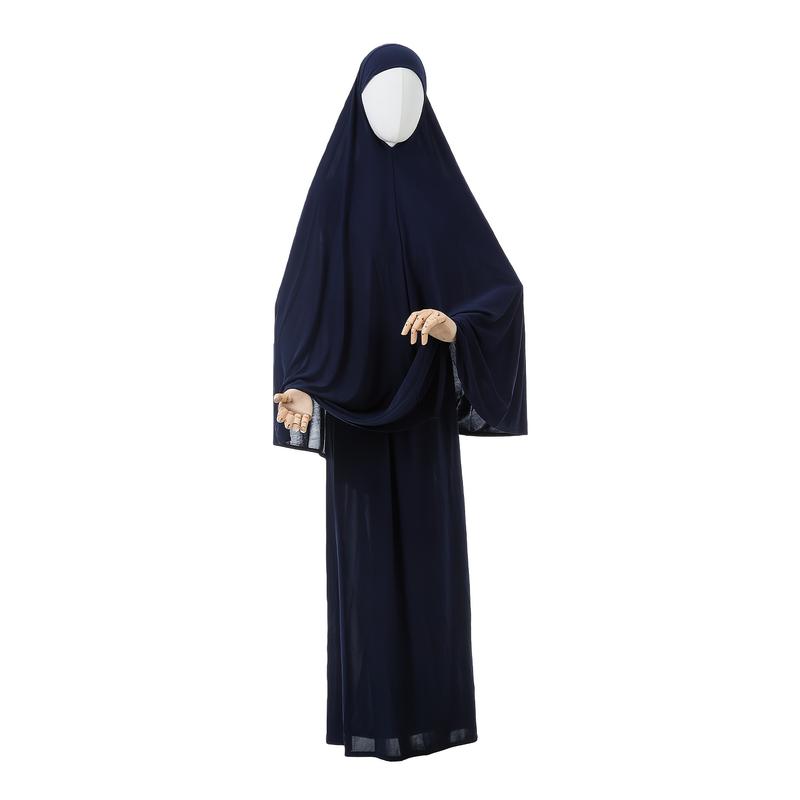 Jersey Prayer Set Stretchy EID Ramadan Islam Muslim Women Satin Rope Instant Hijab Khimar Skirt 2 Piece Jilbab