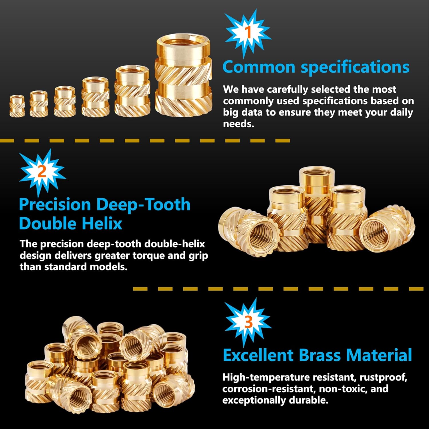 300+6Pcs M2 M2.5 M3 M4 M5  Brass Threaded Inserts, Metric Brass Knurled Nuts Assortment Kit, with Heat Set Insert Tool, for Plastic and  Printing Components, -in- Solutions