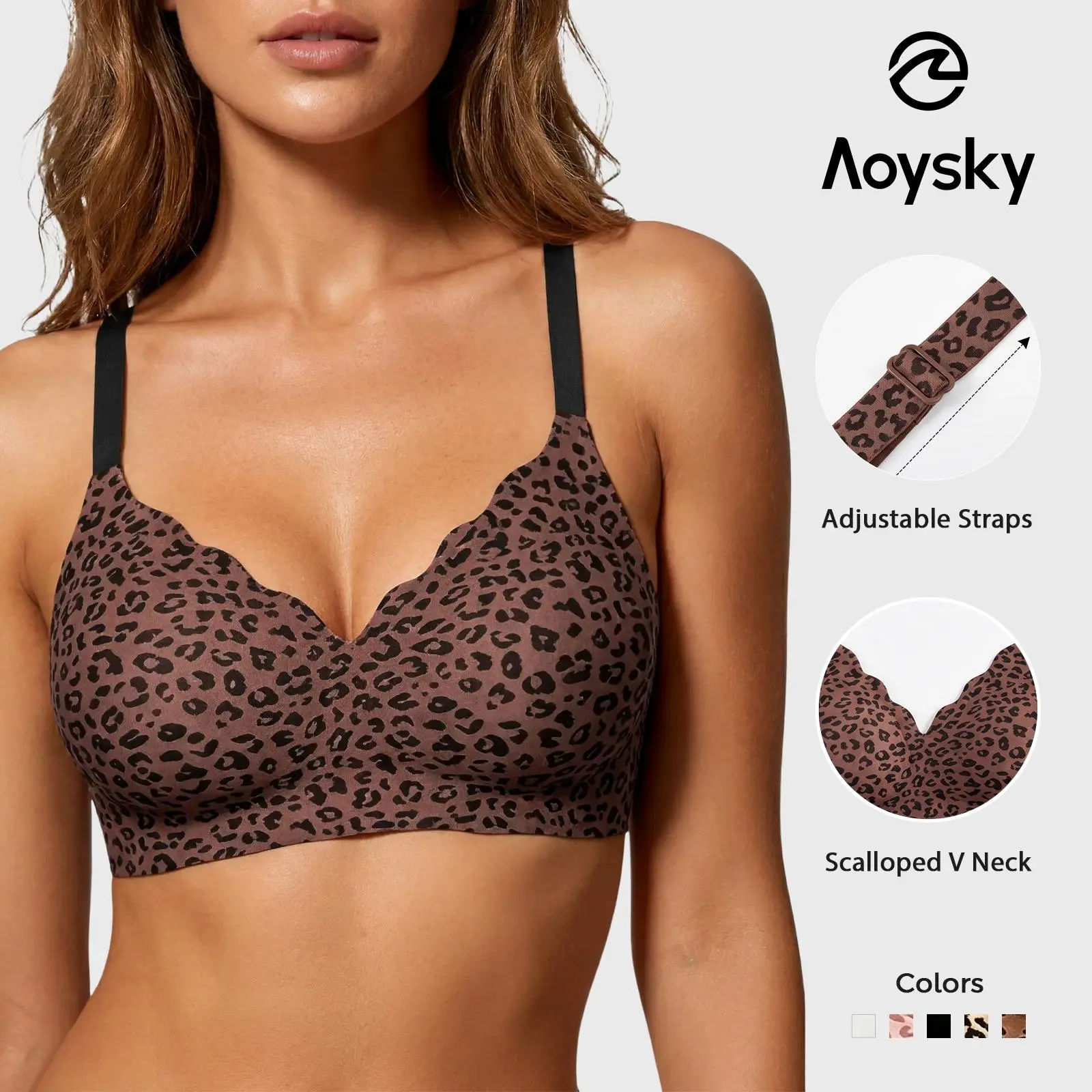 Aoysky Womens Wireless Jelly Bras Seamless Support Comfortable Everyday Bra | bras for women no underwire, leopard print, bralettes, tshirt bras for women