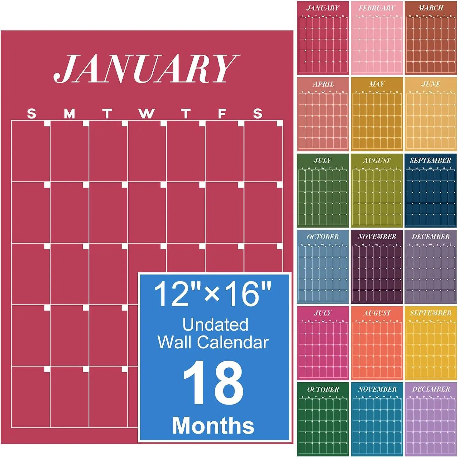 18 count 2026-2027 Undated Large Wall Calendar  to School Dry Ease 12 Month Classroom Decor  Calendar Yearly Blank Planner Christmas  Year  for Office  (Classic)
