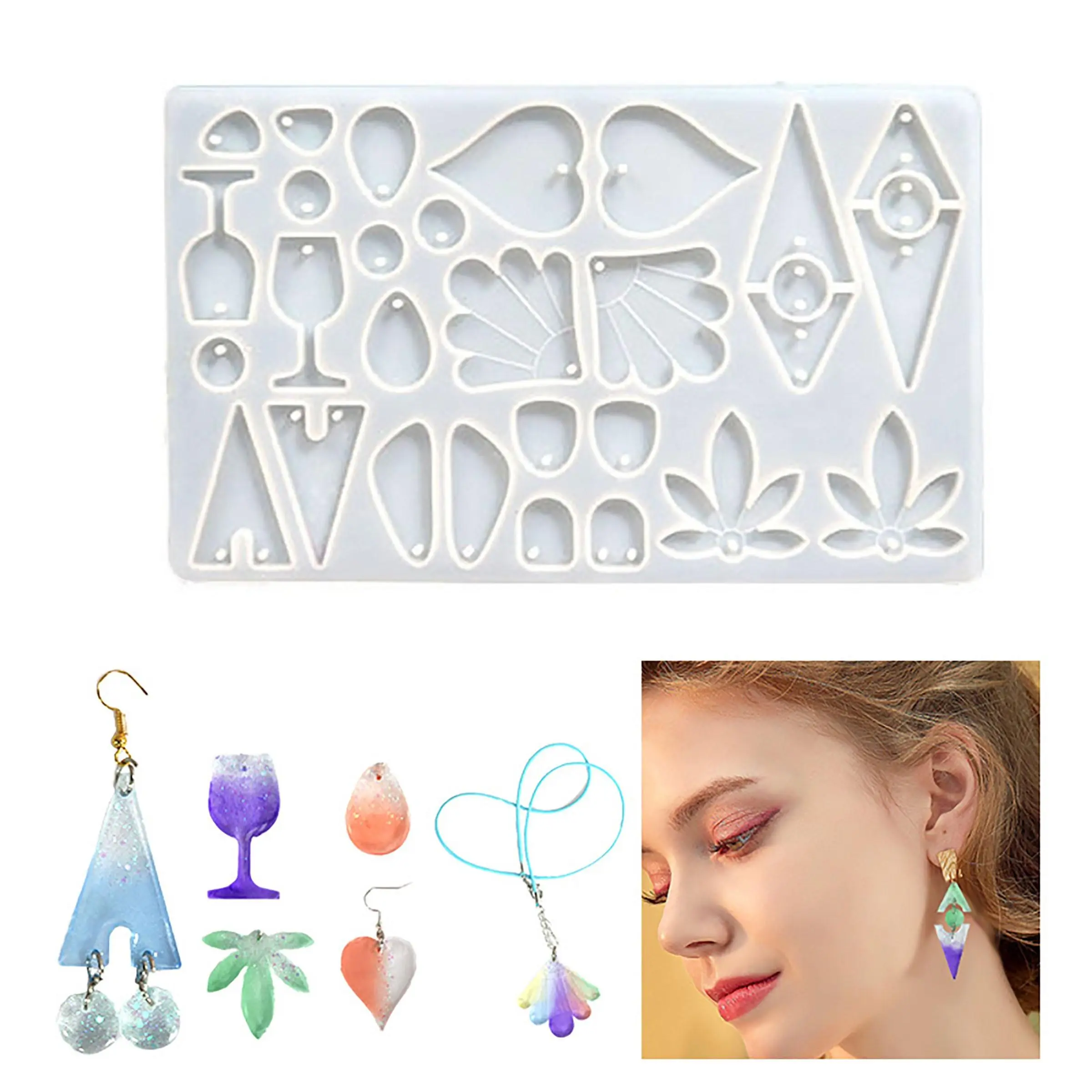 26 Shapes Resin Earring Silicone Mold with Holes, DIY Epoxy UV Jewelry Casting Molds for Earrings, Pendants, Keychains, Crafts