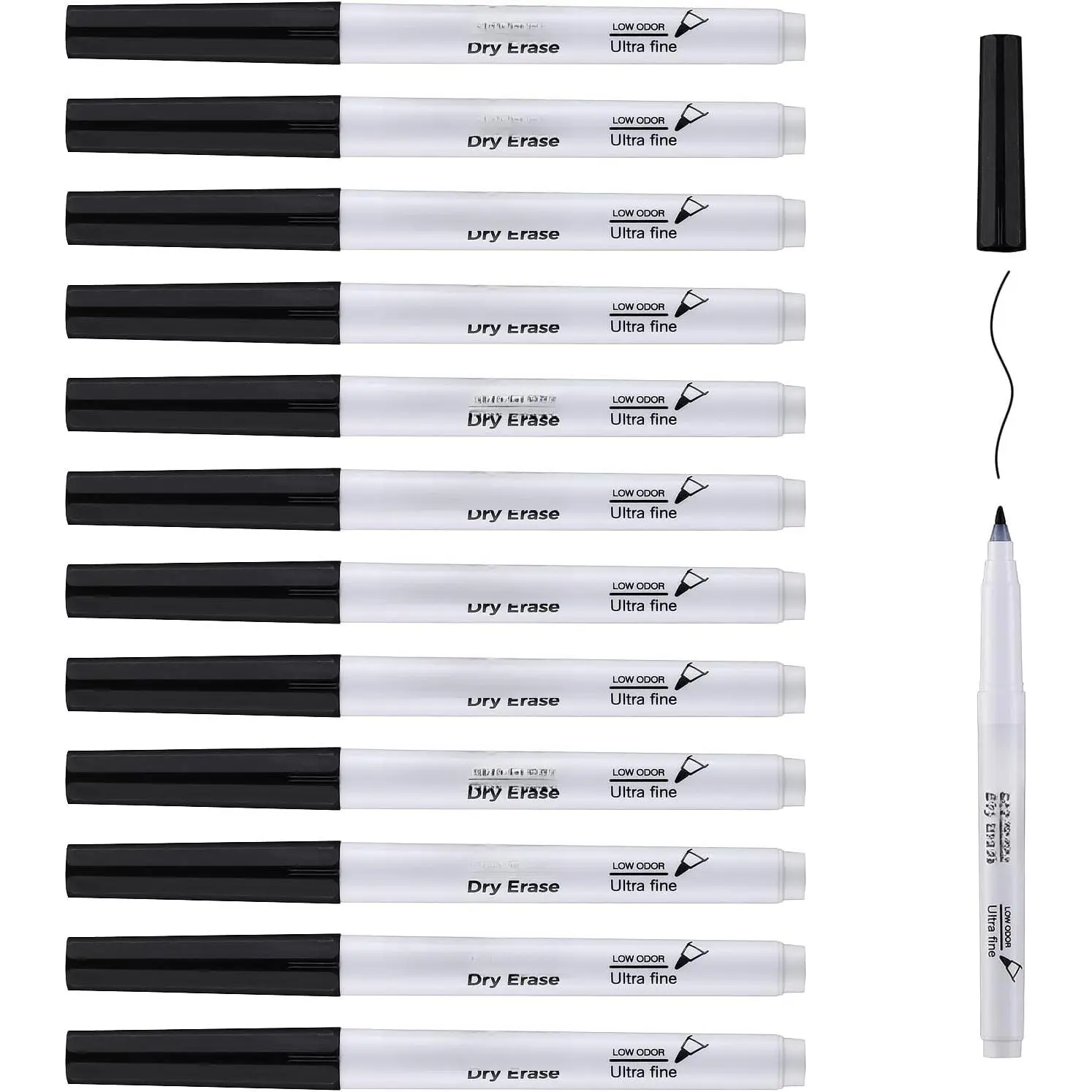 Dry Erase Markers Ultra Fine Tip Black 0.7mm 12 Count | Extra Fine Point,Low Odor, Thin Whiteboard Markers For Office, , or Planning Whiteboard, 20574