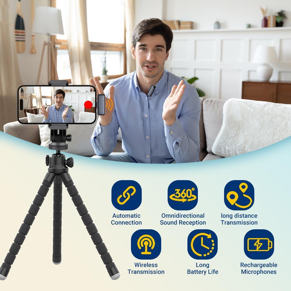 Wireless Lavalier Microphone, USB Rechargeable Wireless Microphone, Professional Wireless Microphone for iPhone Android Phone, Audio