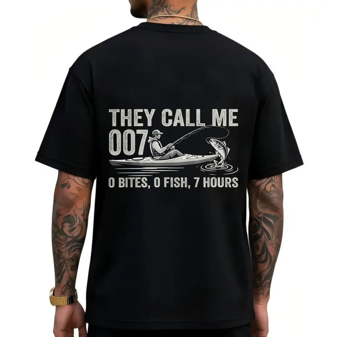 Men's Lightweight Soft Cotton Short Sleeve T-Shirt - Exclusive Original Humorous Fishing 007 Joke Print Menswear Top, All-Seasons Casual Line-Dry Menswear Top