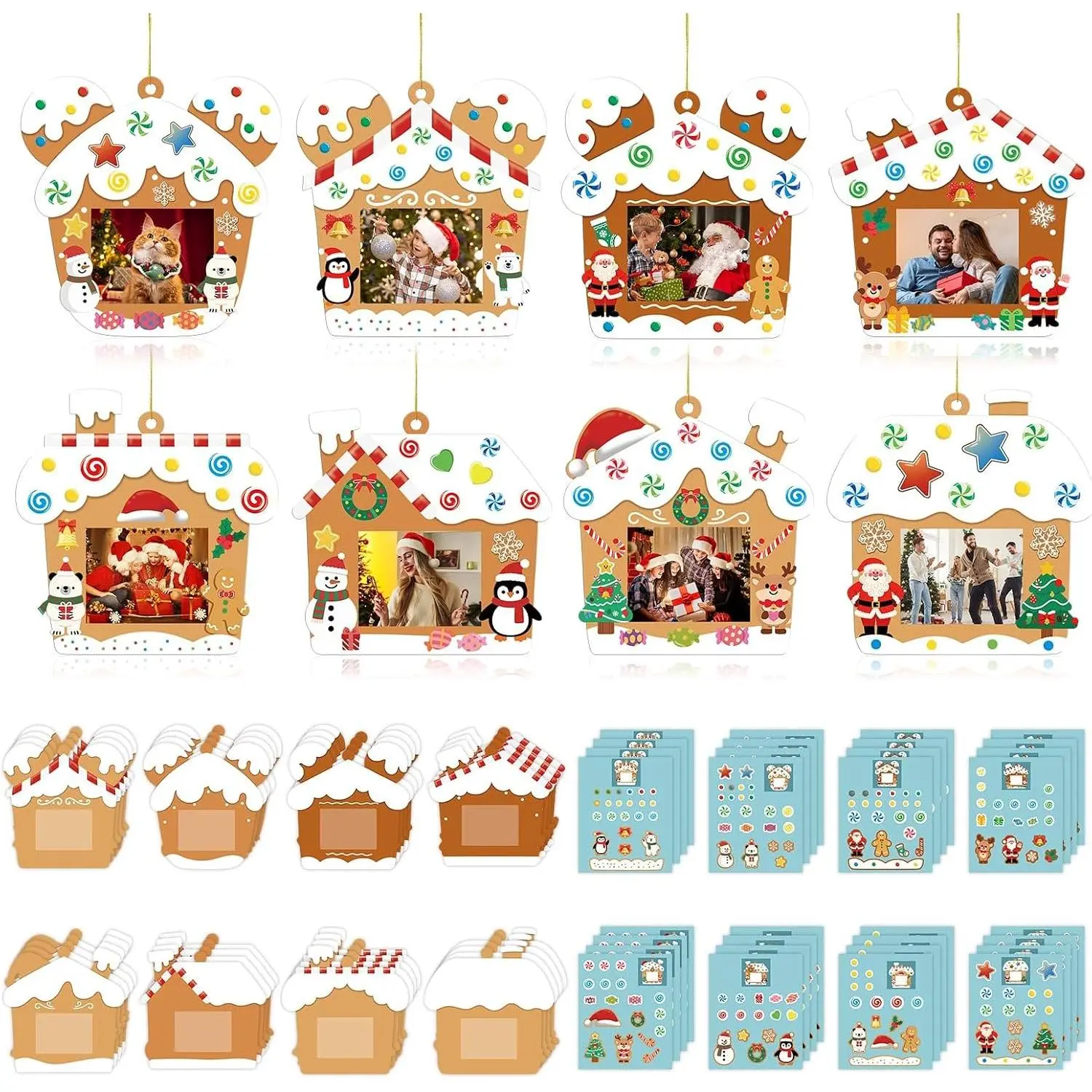 32 Sets Christmas DIY Picture Frame Crafts Gingerbread  Ornaments Kits for Christmas Tree Funny Christmas Picture Frame Kits  Class Party  Activities (Candy 1)