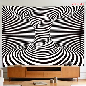 Modern Optical Illusion Tapestry Wall Hanging - Black & White Spiral Stripe Suitable for Living Room, Meditation Space, Office Decor