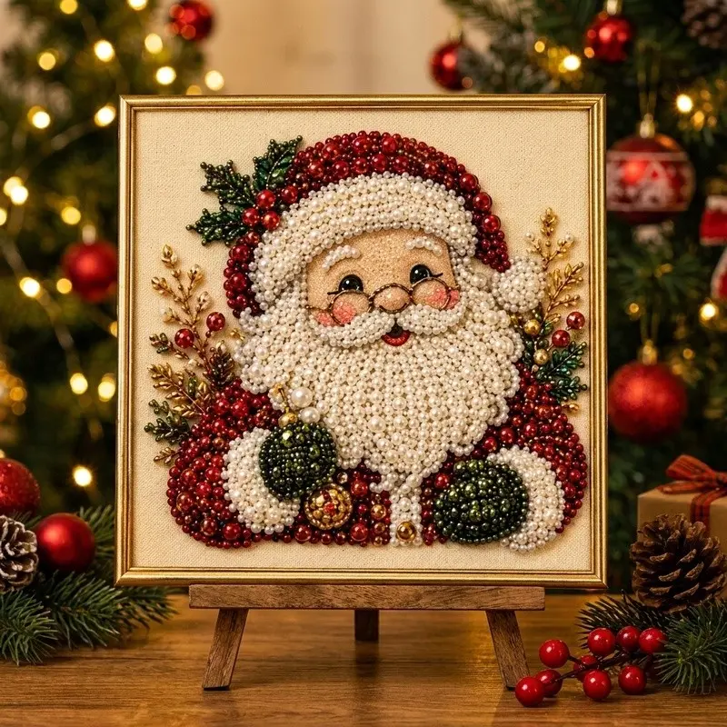 DIY Christmas Pearl Diamond Painting,3D Pearl Santa Diamond Art Kit,Frameless 3D Beaded Christmas Pearl Diamond Painting, Xmas Wreath Stocking Mosaic Art, Stress Relief DIY Home Wall Decoration#DiamondArt #DiamondArtKit #ChristmasDIYCraft