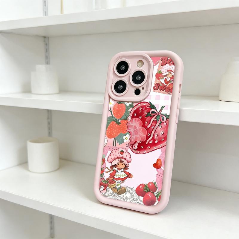 Strawberry Shortcake Pattern Phone Case, Soft Silicone, Fully Protected and Shockproof For iPhone 17 16 15 Pro Max 14 13 12 11 X Plus Air 17E Pink Girl Mini