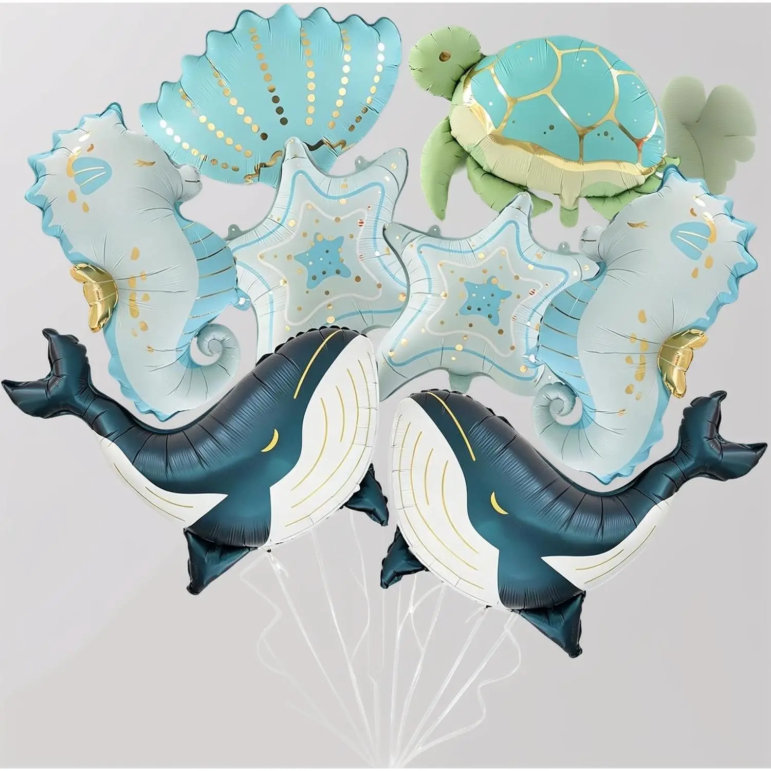 8-Pack Sea Animals Foil Balloons Set - Whale, Turtle, Seahorse, Starfish, Shell Under the Sea Decorations for Boys Birthday, Beach Party (Toys & Hobbies DIY Supplies)