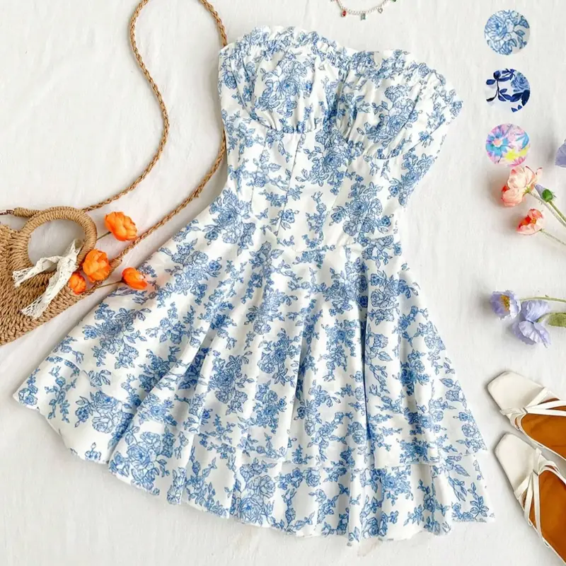 Women's Floral Print Dress, Bohemian Summer Dresses, Boho Style Dresses, Elegant Sleeveless A Line Dress for Summer, Ladies Clothes for Beach Holiday