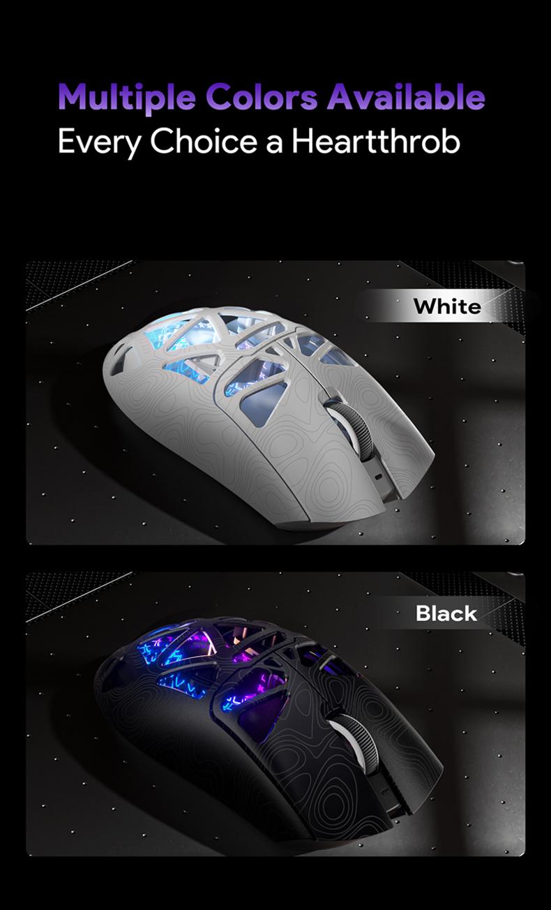 G11 Skeleton Wireless Gaming Mouse PAW3311 RGB Glow Tri-mode Bluetooth Transparent Shell Fast Response Rechargeable FPS Mouse Tiktokshop Lightweight, Gaming with Side Button, Hollowed-out design, White/ Black for Laptop
