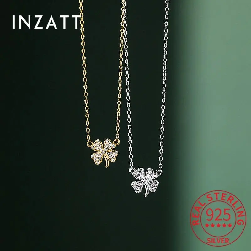 INZATT Real 925 Sterling Silver Zircon Clover Choker Necklace For Fashion Women Classic Fine Jewelry Minimalist Accessories