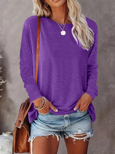 Women's Plain Drop Shoulder Long Sleeve Tee, Casual Basic Crew Neck T-Shirt for Fall & Winter, Women's Top for Daily Wear