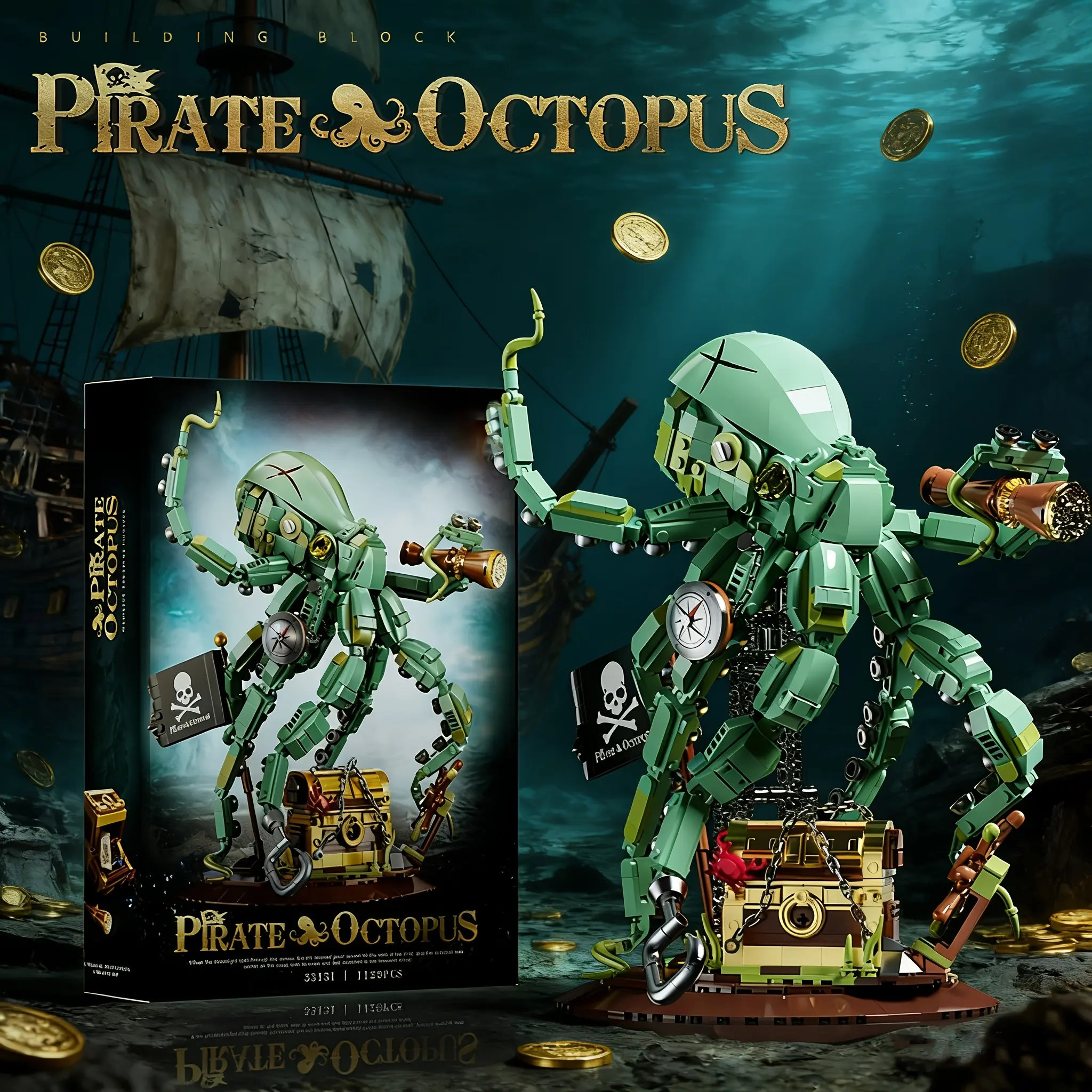 1128pcs Octopus Building Block Set Figures - Cute Toys Collectibles with Bricks & Parts, 3D Puzzle for House Decoration, Creative Learning Birthday/Christmas Gift for Kids