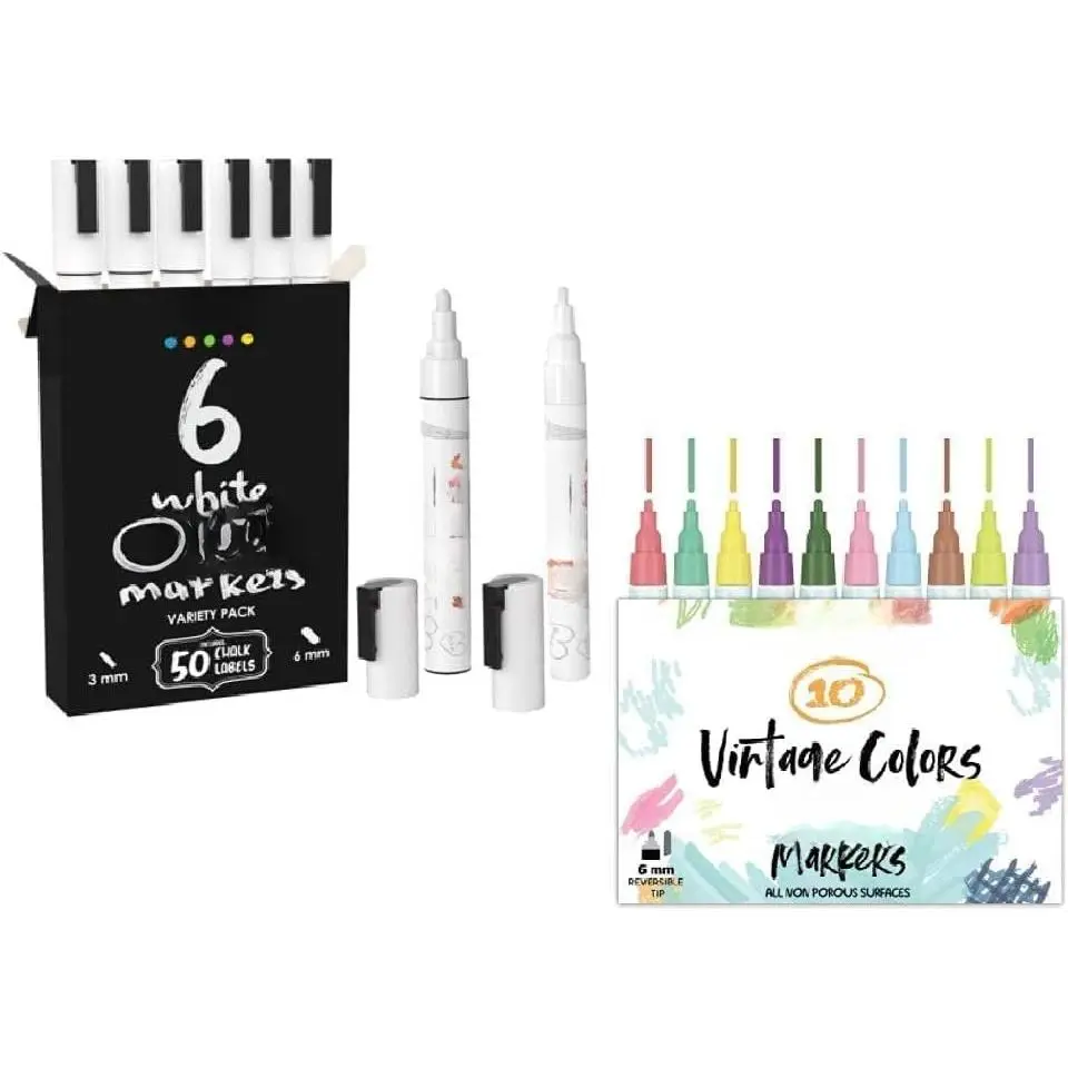 Colorful Art Bundle - 6 White + 10  Color Chalk Markers