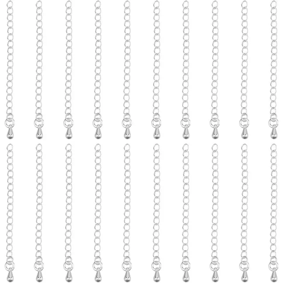 1 Box 20 count Bracelet Extender Chains Bulk 925 Sterling  Plated Brass Metal  Drop Charm Extension Curb Chains Tails for  Making Necklaces Bracelets DIY Crafts Supplies