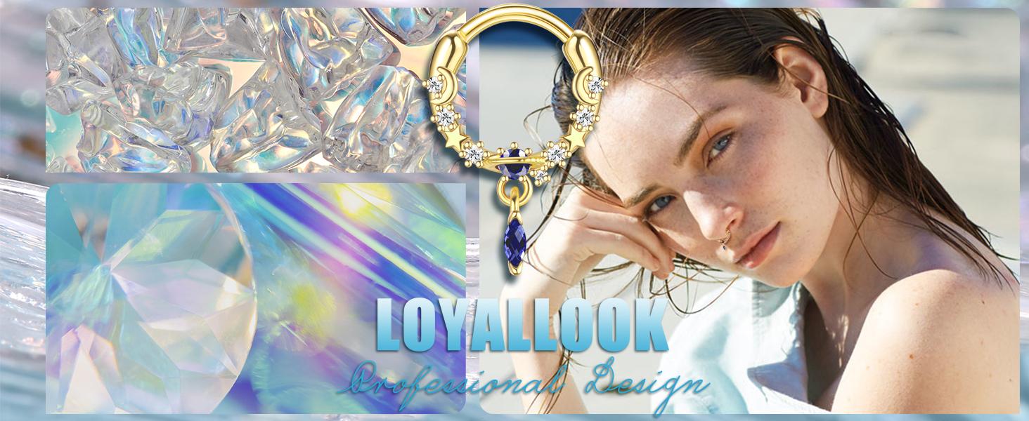 LOYALLOOK 16Pcs 16G Septum Ring Hoop for Women Men Surgical Steel Dangle Septum Jewelry Septum Clicker Horseshoe Nose Rings Hoop Hinged Segment Daith Helix Tragus Cartilage Earrings Piercing Chain Snake Butterfly Spiked Teardrop Opal Glamorous Sparkling