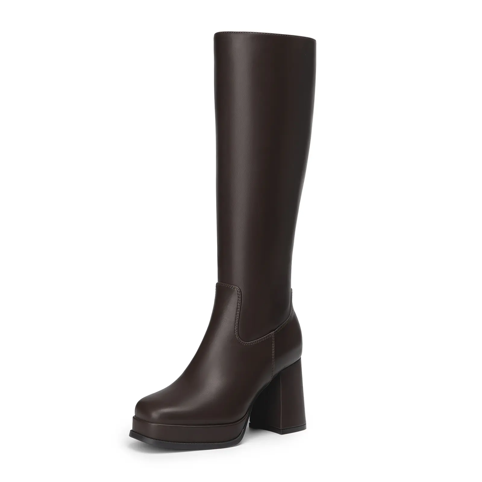 Athlefit Women's Platform Knee High Boots Square Toe Chunky Heel with Side Zipper Dress Casual Office Fall Boots