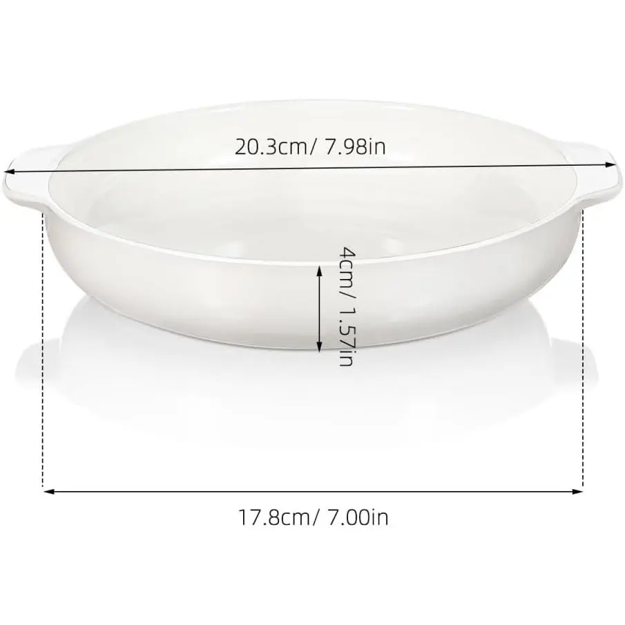 White Ceramic Deep Serving Dish, 7 Inch Round Bowl with Handles