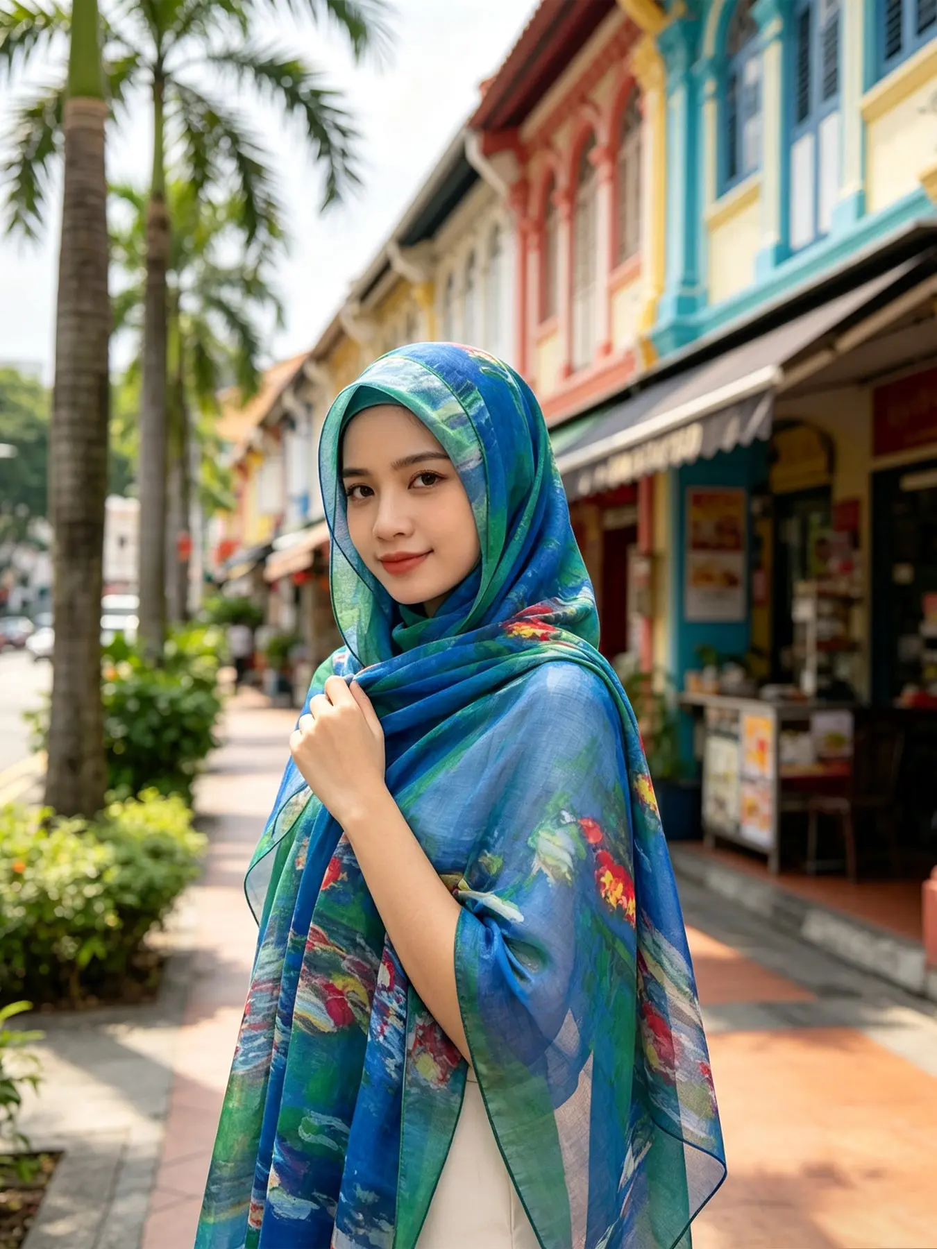 Soft Lightweight Printed Chiffon Hijab Tudung, Vintage Floral & Abstract Pattern, Versatile Long Shawl Scarf for Muslim Women Daily Wear Ootd