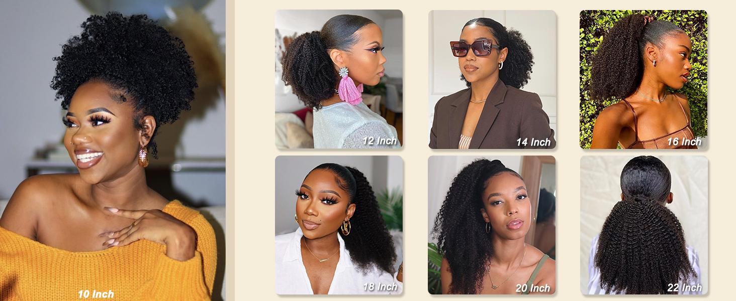 Afro Kinky Ponytail Human Hair For Black Women Clip Ins Human Hair Extensions Kinky Curly Drawstring Ponytail Natural Color Easy to Install Afro Puff Human Hair Ponytail 4c  hair  extensions