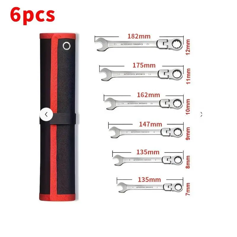 6Pcs 72 Tooth Swivel Ratchet Wrench Set, Dual Open & Ring End Spanner, Multi Sizes Car Repair Tools