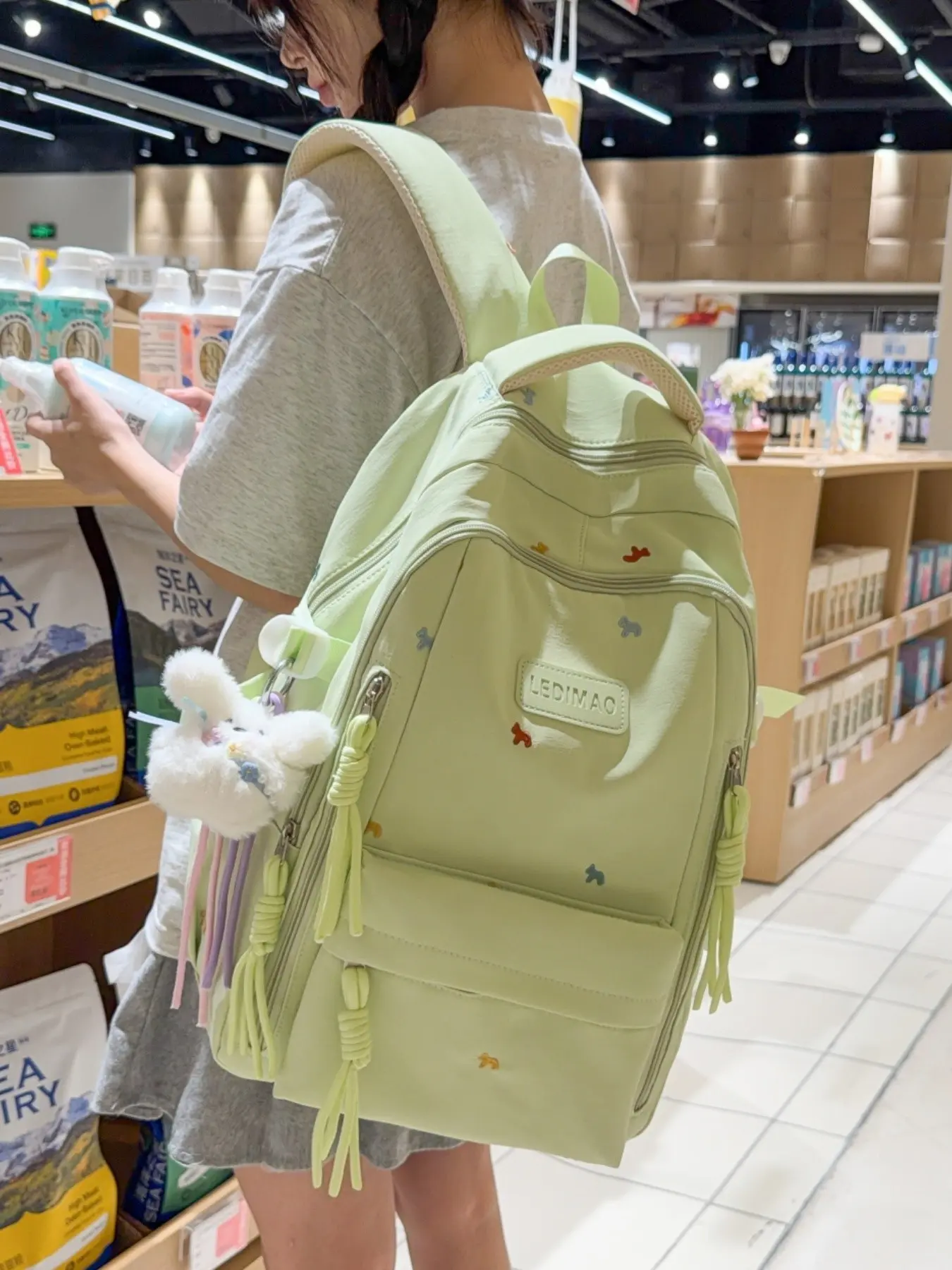 Fresh Macaron Color Embroidered Casual Backpack for Women, Large Capacity Lightweight School Bag, Multi-Color Versatile Student Backpack