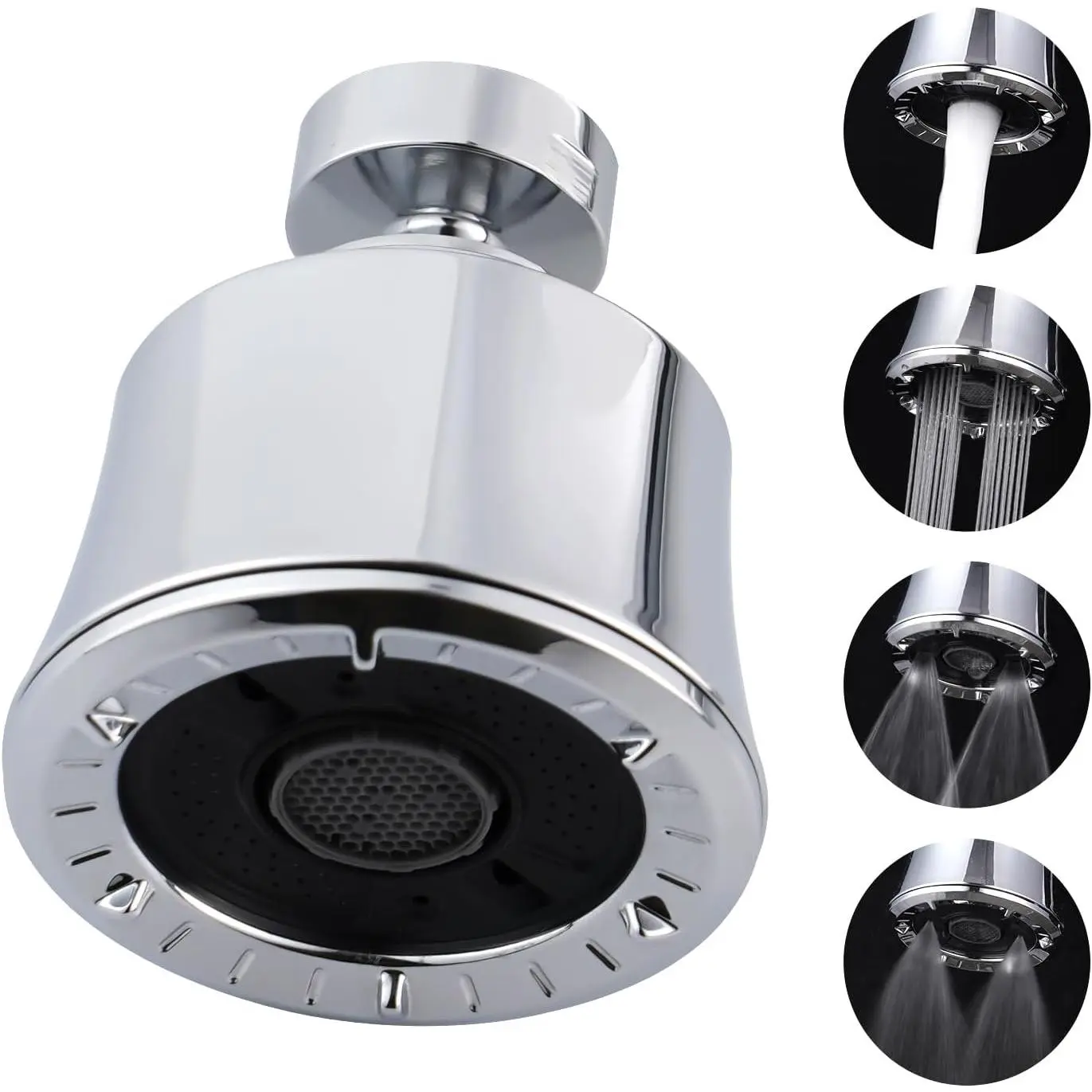 Kitchen Sink Faucet  4-Mode, 360° Swivel Faucet Aerator Adapter, Chrome | 55/64" Female Faucet Sprayer  for Bathroom & Kitchen, Big Angle Rotating Metal Ball Joint, Extra 15/16" Metal Adapter