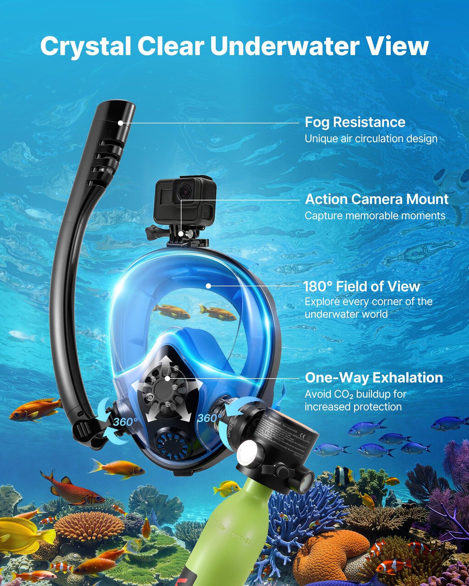 VEVOR Mini Scuba Tank with Sub-Mask, 0.5L Portable Diving Tank for Underwater Breathing, Reusable Lung Diving Cylinder up to 10 Minutes Dive Time, Emergency Rescue Pony Bottle with Pump for Snorkeling