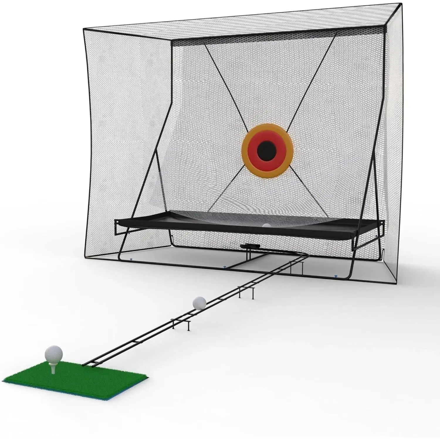 10x8ft Golf Hitting Net - Heavy-Duty Indoor/Outdoor Practice Cage with 11ft Ball Return Track, Impact Targets & Ball Blanket, for Driving, Chipping & Swing Training, Carry Bag Included