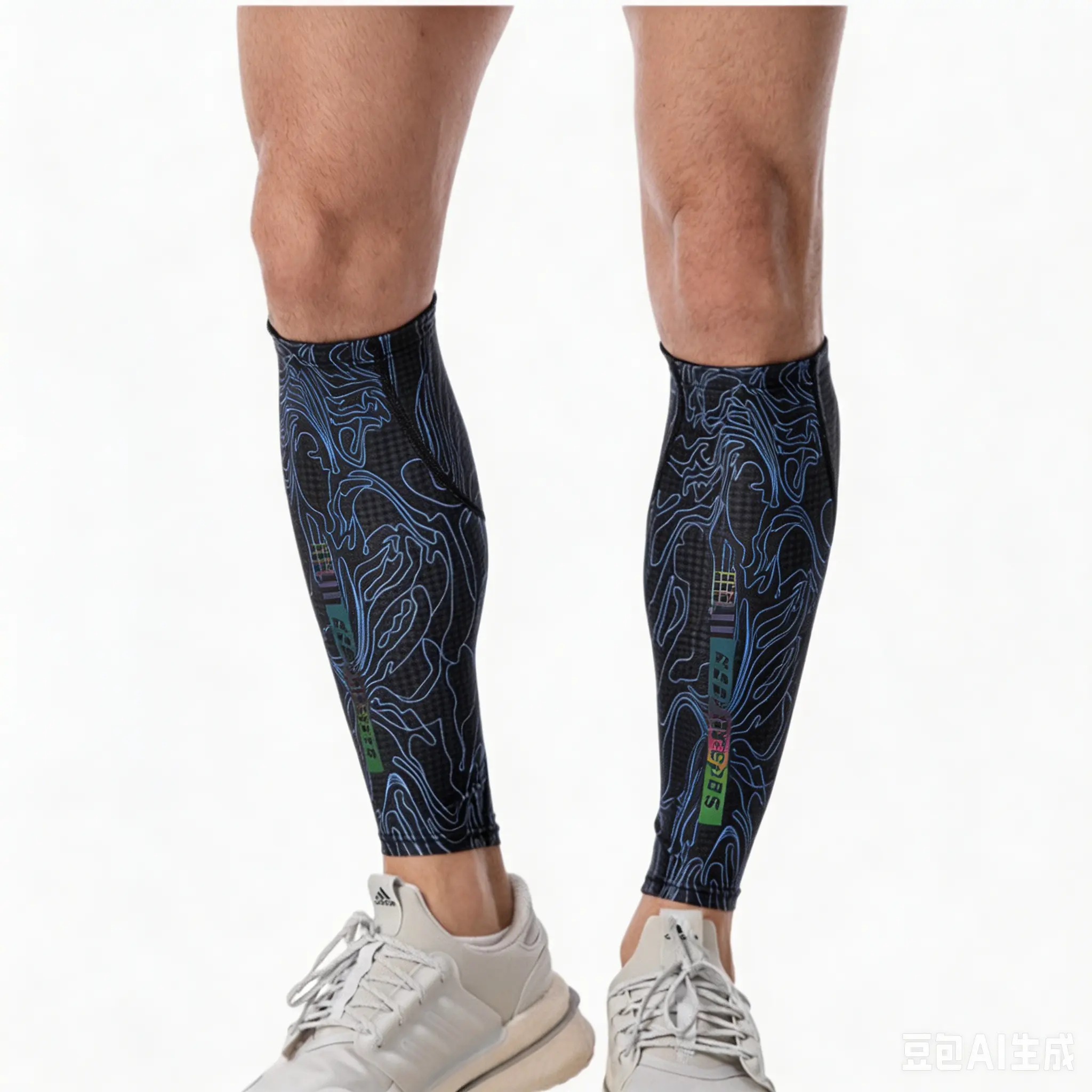 Sports Compression Calf Sleeves with Reflective Strips, Anti-Slip Shock Absorption Leg Wraps, Breathable Protective Gear for Running Ball Games